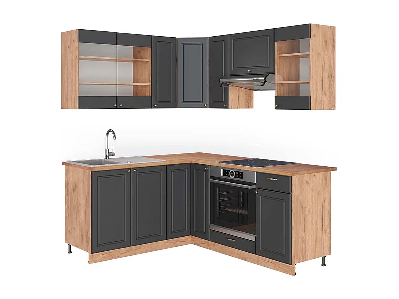 Cuisine en angle anthracite campagne/chêne doré 190x60x81.6 fame-line