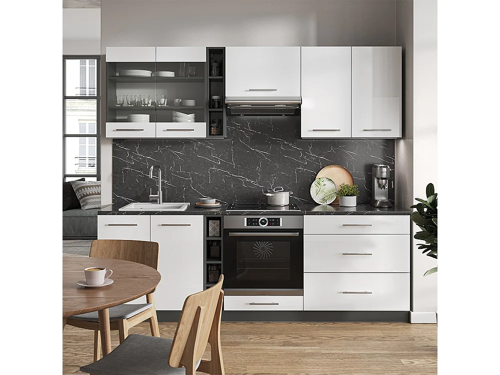 Cuisine blanc brillant/anthracite 235x60x81.6 fame-line