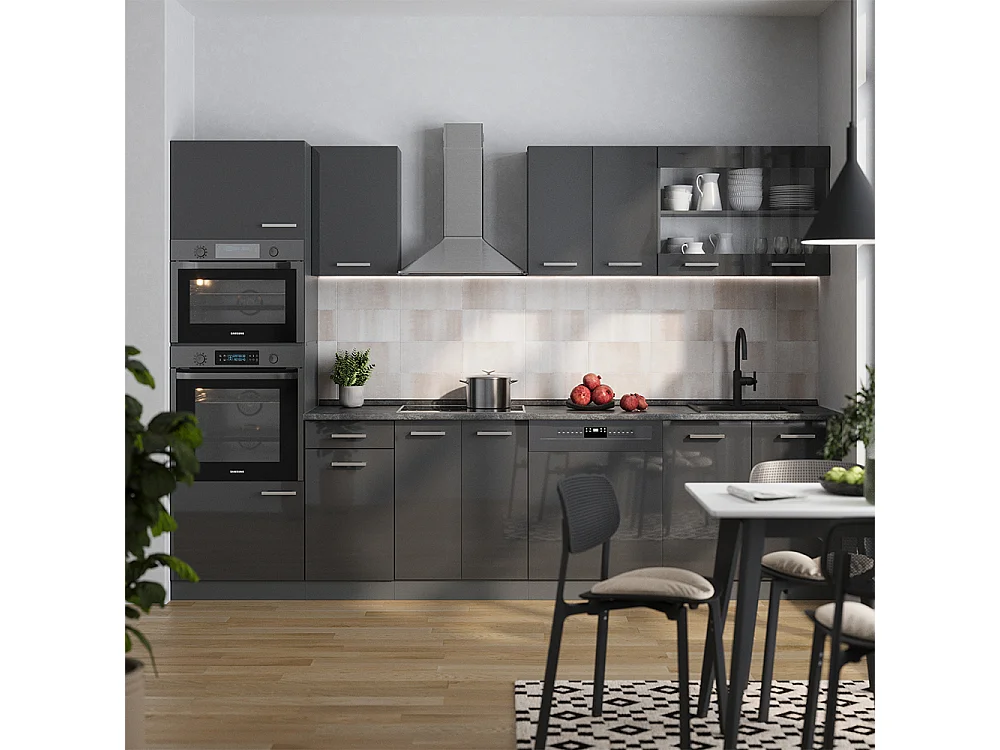 Cucina componibile antracite lucido/antracite 300x46x81.6 r-line