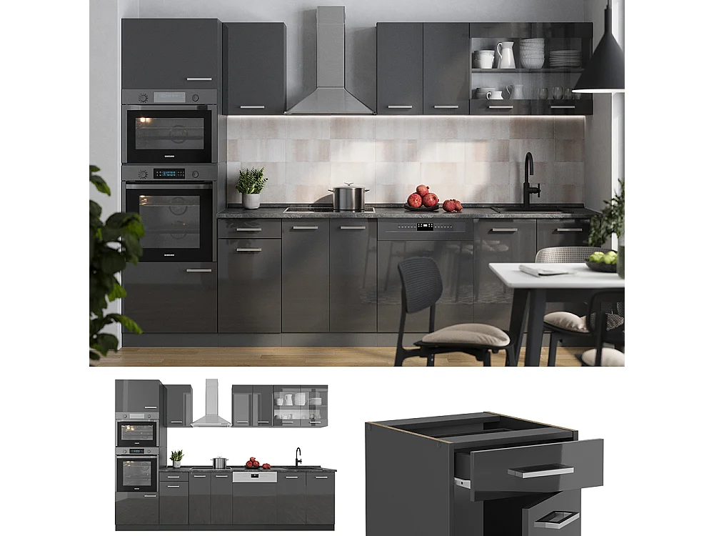 Cucina componibile antracite lucido/antracite 300x46x81.6 r-line