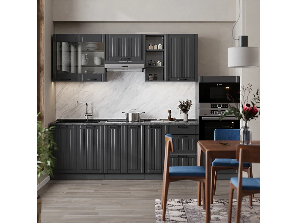 Mueble de cocina gris oscuro 280x46x81.6 fame-line