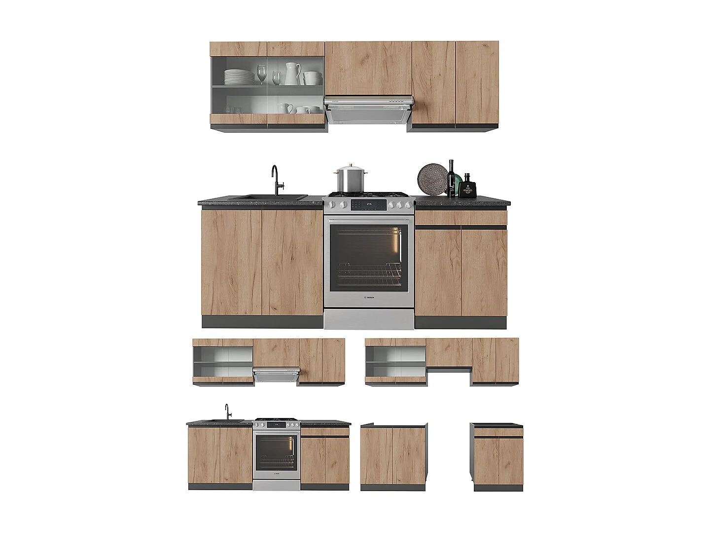 Cuisine chêne doré/anthracite 200x46x81.6 r-line