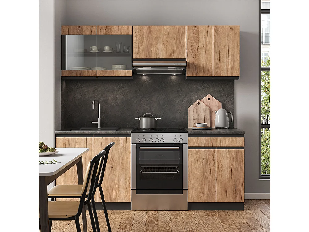 Cuisine chêne doré/anthracite 200x46x81.6 r-line
