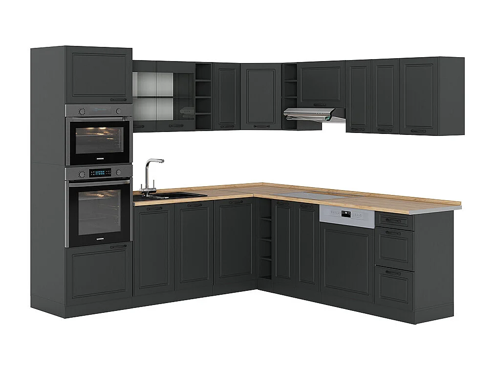 Cuisine en angle anthracite maison de campagne/anthracite 247x46x81.6 r-line