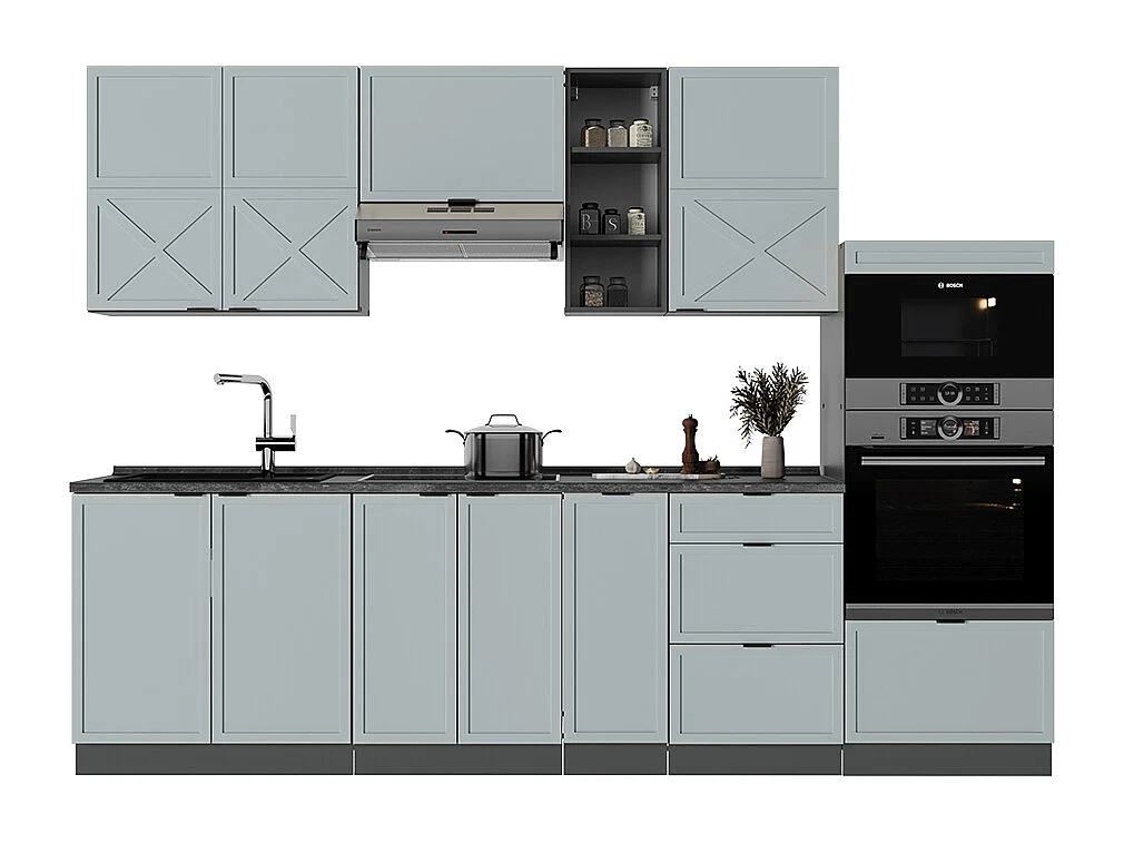 Cucina componibile azzurro-grigio/antracite 280x46x81.6 fame-line