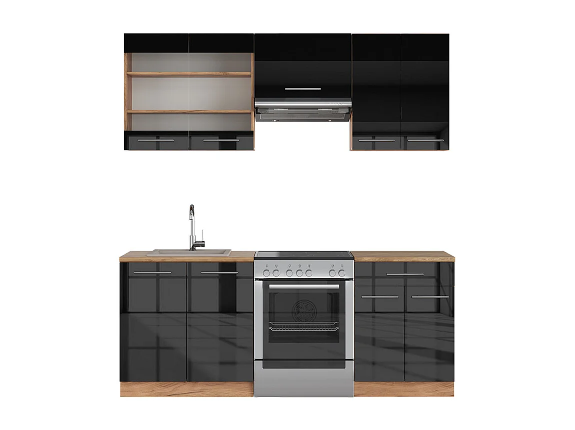 Cuisine anthracite brillant/chêne doré 200x46x81.6 fame-line