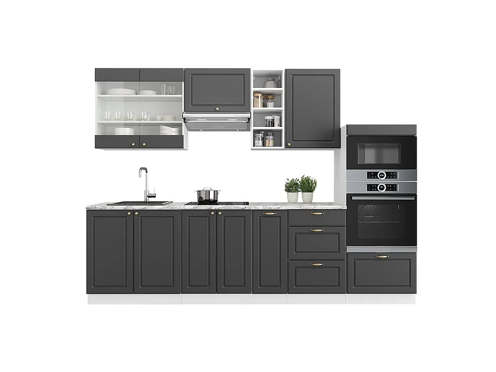 Complete keukeneenheid antraciet landhuis/wit 280x46x81.6 fame-line