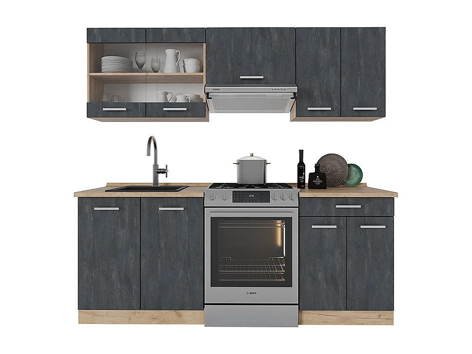 Cucina componibile calcestruzzo nero/quercia dorata 200x46x81.6 r-line