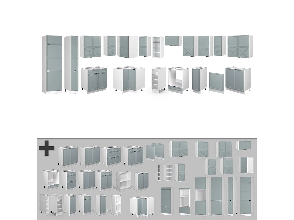 Cucina angolare completa blu-grigio chiaro/bianco 347x46x81.6 fame-line