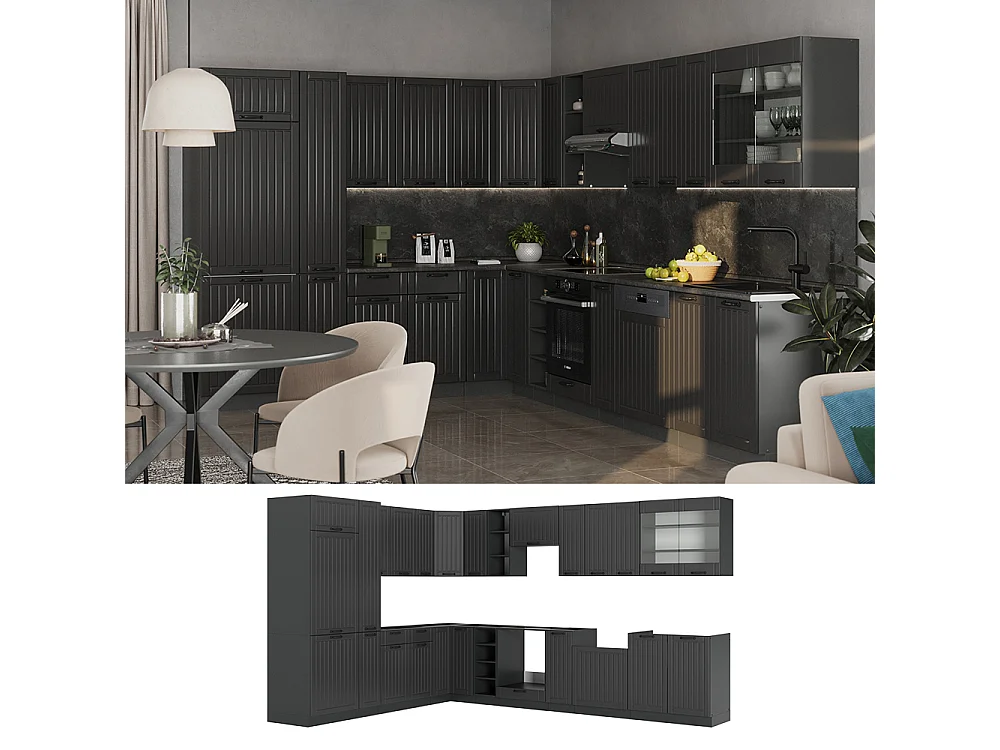 Cocina esquinera gris oscuro 347x46x81.6 fame-line