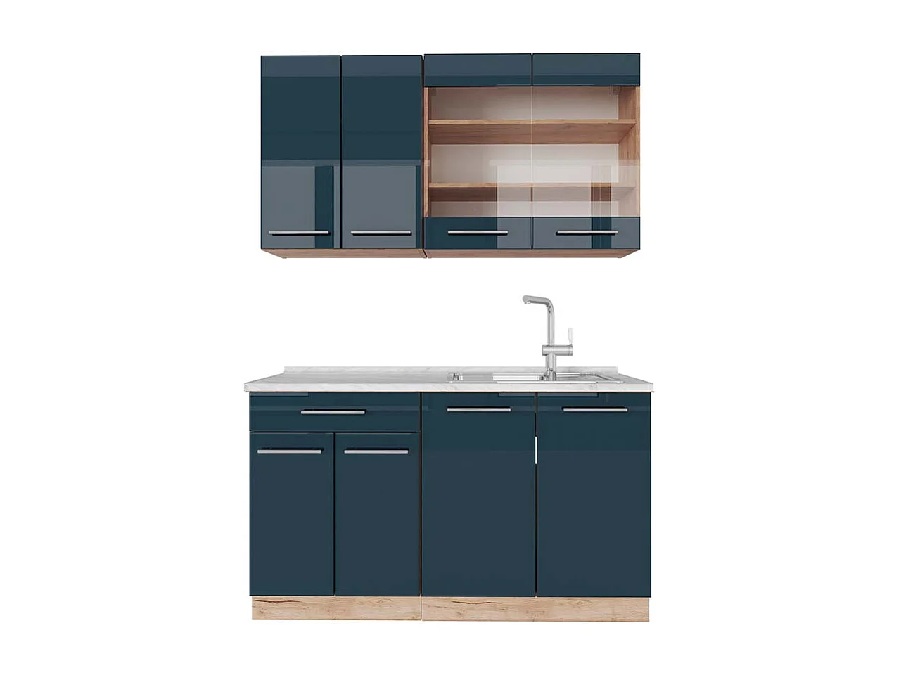 Cuisine pour une personne bleu foncé brillant/chêne doré 140x60x81.6 fame-line