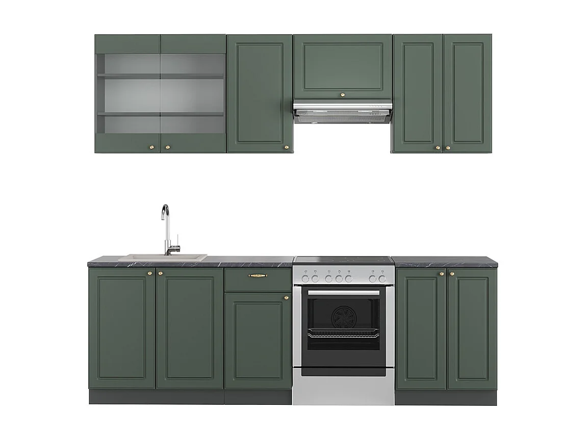 Mueble de cocina verde-dorado casa de campo/antracita 240x60x81.6 fame-line