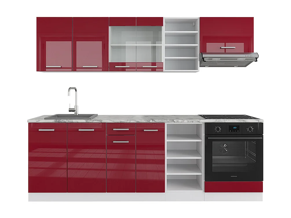 Cucina componibile rosso lucido/bianco 240x46x81.6 r-line