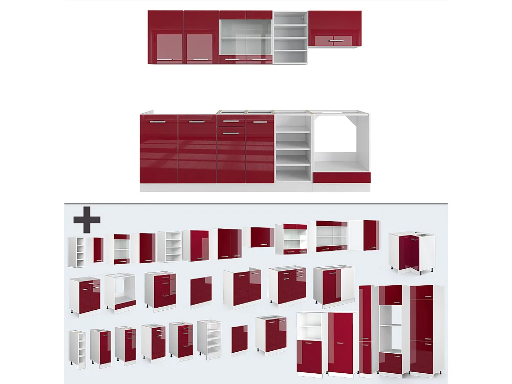Cucina componibile rosso lucido/bianco 240x46x81.6 r-line