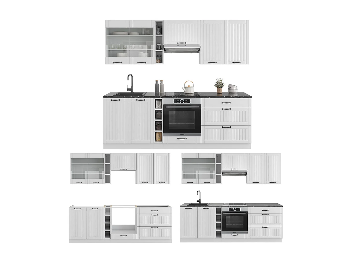 Complete keukeneenheid wit landhuis/wit 235x60x81.6 fame-line