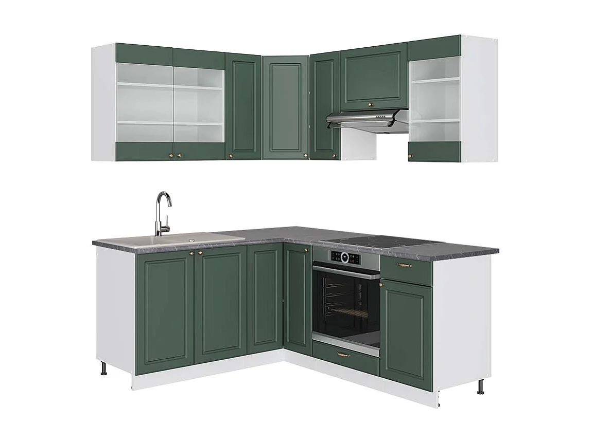 Cuisine en angle vert-or landhaus/blanc 190x60x81.6 fame-line