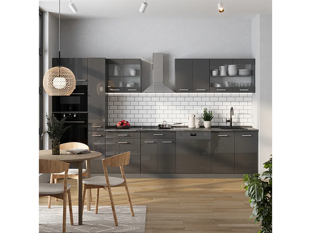 Komplet køkken  antracit højglans/antracit 350x60x81.6 r-line