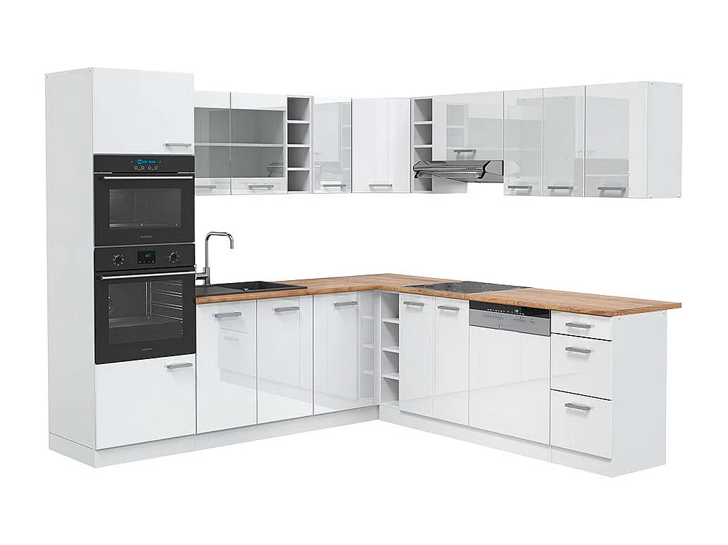 Cucina angolare completa bianco lucido/bianco 247x60x81.6 r-line