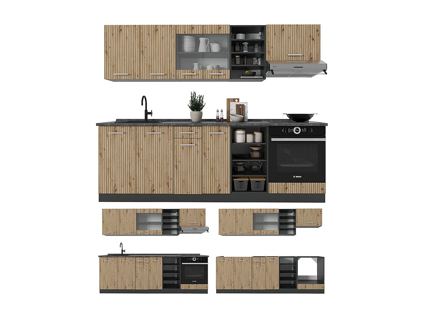 Cuisine chêne artisan/anthracite 240x60x81.6 r-line