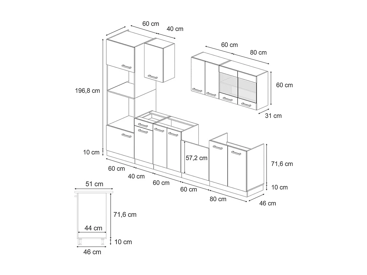 Complete keukeneenheid antraciet landhuis/antraciet 300x60x81.6 r-line