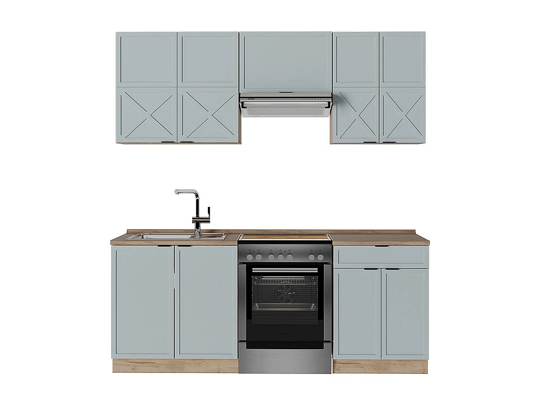 Cuisine bleu clair-gris/chêne force dor 200x60x81.6 fame-line