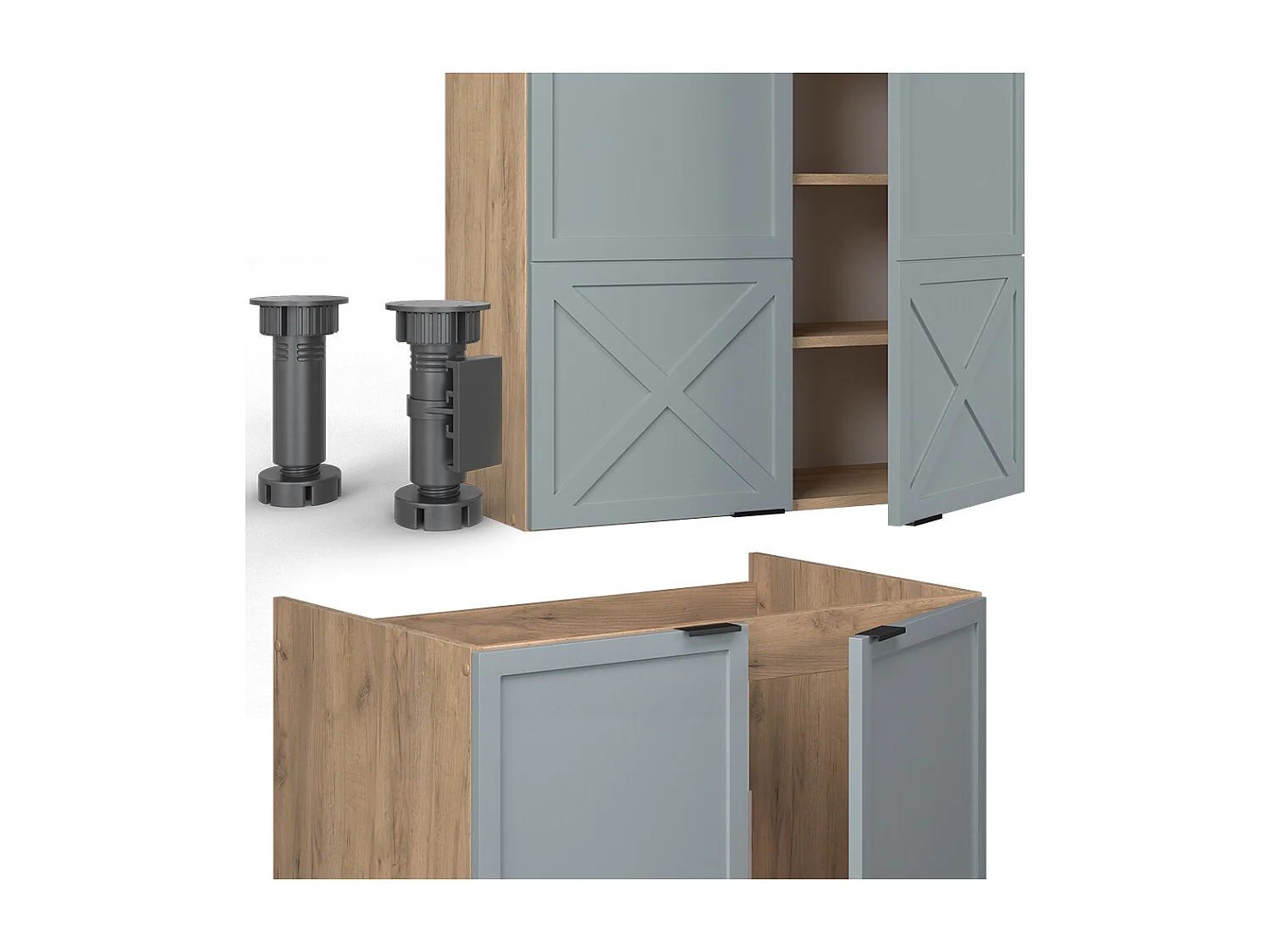 Cuisine bleu clair-gris/chêne force dor 200x60x81.6 fame-line