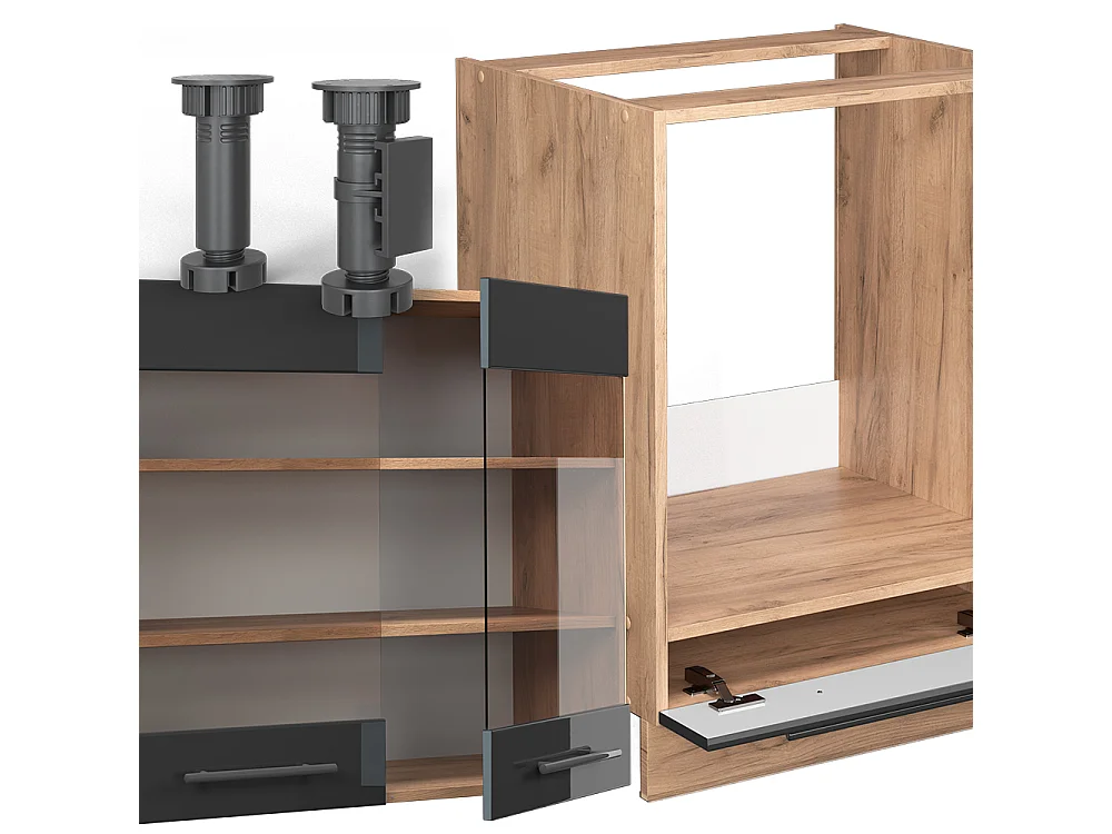 Cucina angolare completa antracite lucido/oro power oak 190x60x81.6 fame-line