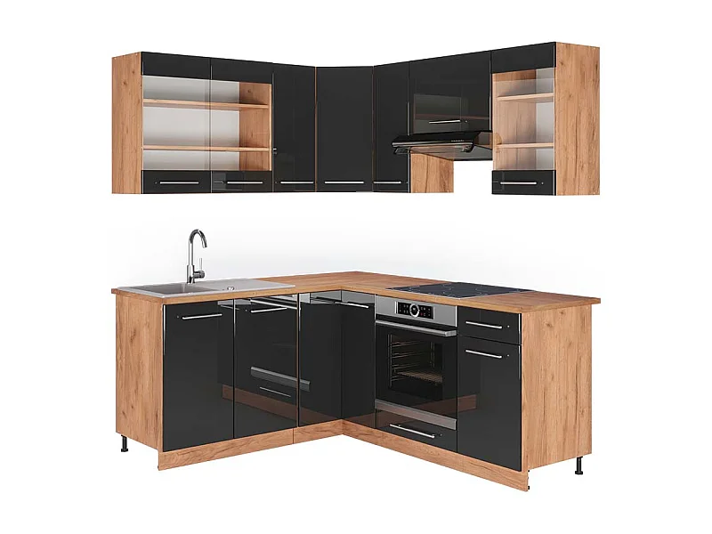Cuisine en angle anthracite brillant/chêne doré 190x60x81.6 fame-line