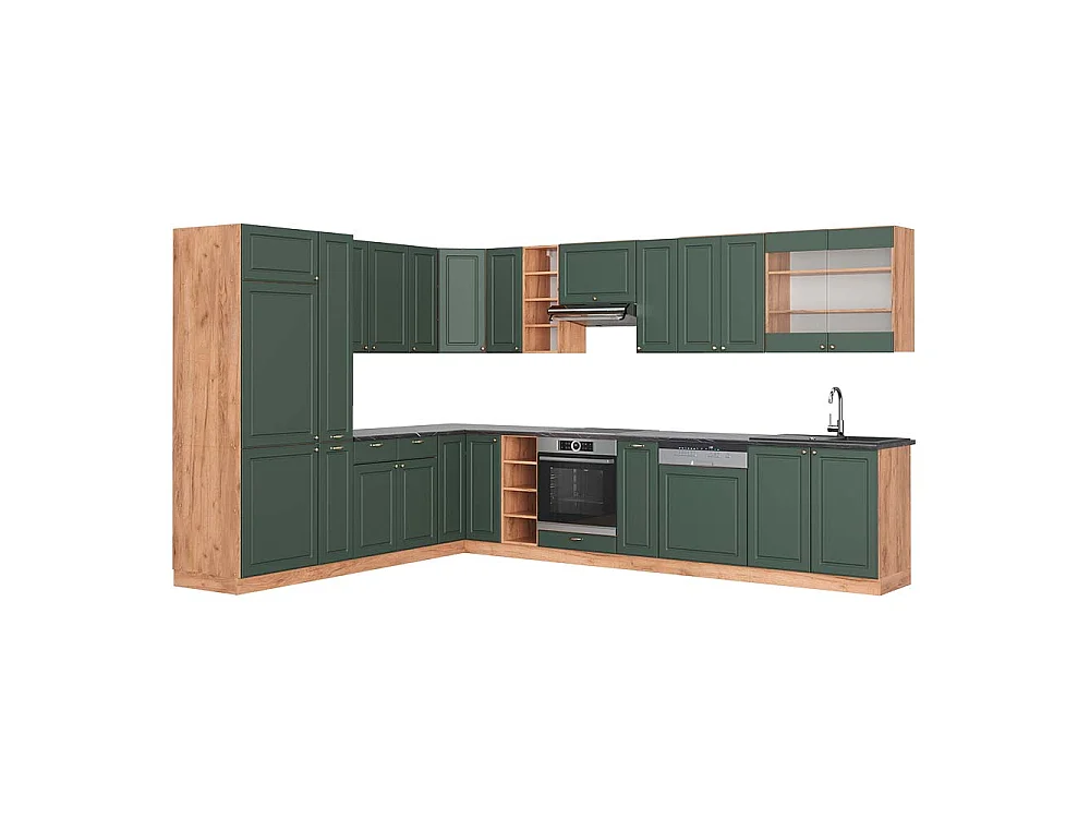 Hoekkeuken groen-goud land/goud power eik 347x60x81.6 fame-line