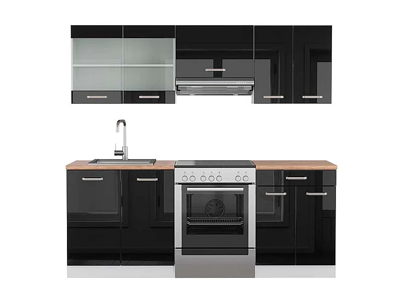 Cuisine noir brillant/blanc 200x60x81.6 r-line