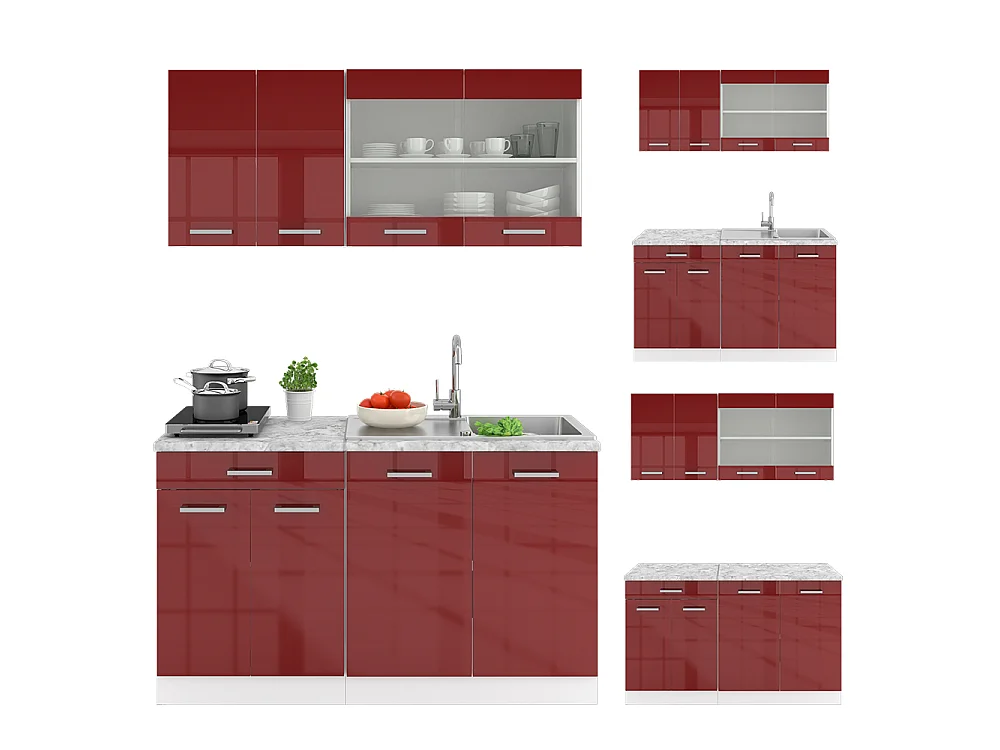 Pojedyncza kuchnia czerwony wysoki połysk/biały 140x60x81.6 r-line