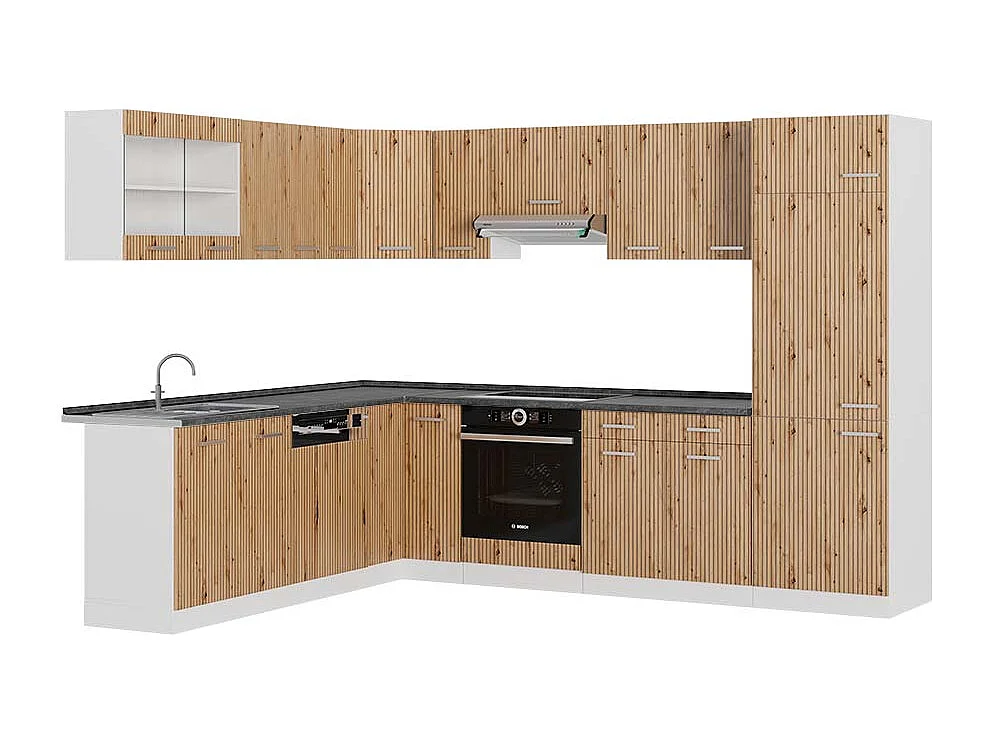 Kogoszczona kuchnia dąb rzemieślniczy/biały 287x60x81.6 r-line