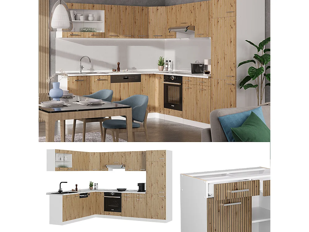 Kogoszczona kuchnia dąb rzemieślniczy/biały 287x60x81.6 r-line