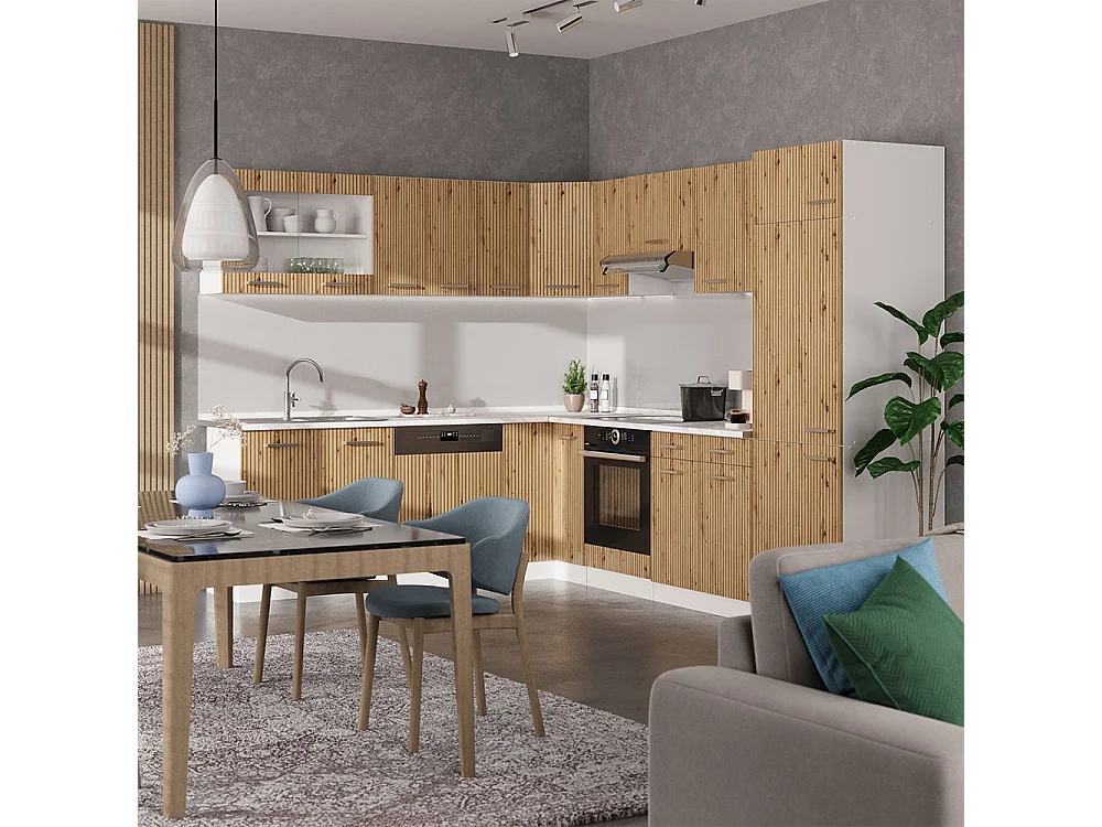 Cuisine en angle chêne artisan/blanc 287x60x81.6 r-line