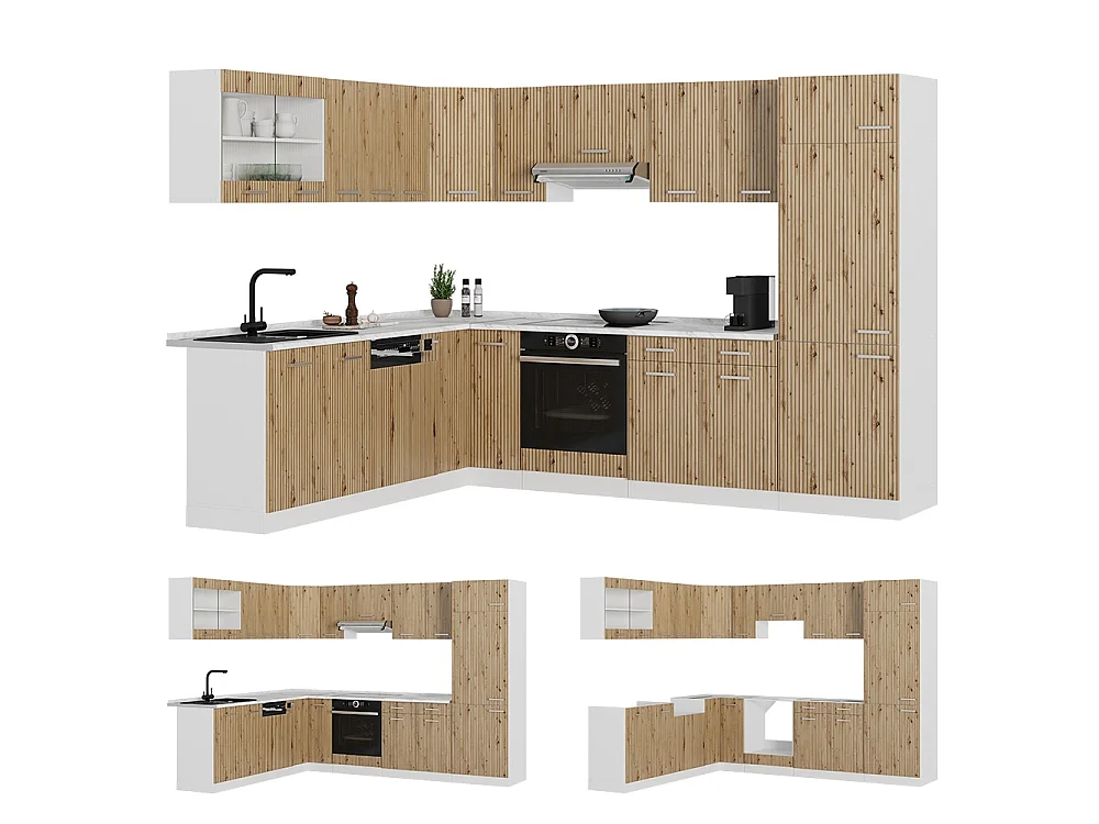 Cuisine en angle chêne artisan/blanc 287x60x81.6 r-line
