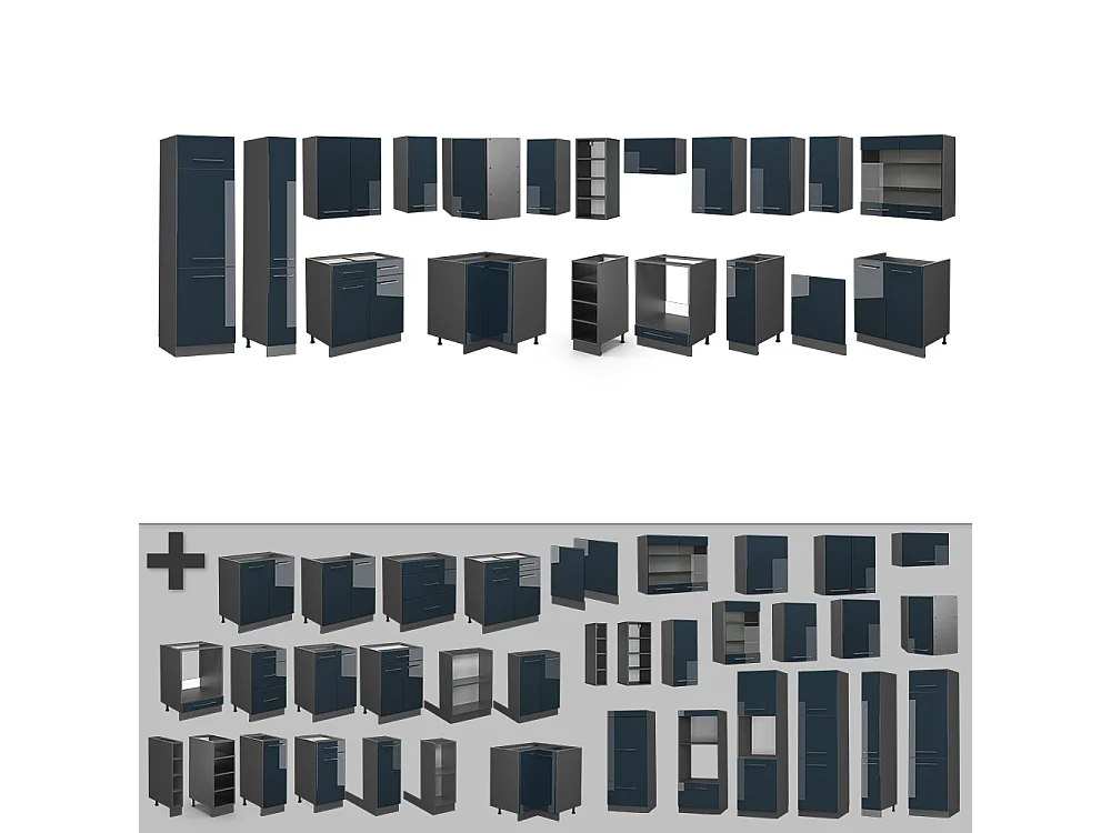 Cuisine dangle bleu foncé brillant/anthracite 347x46x81.6 fame-line