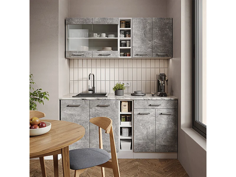 Cocina para solteros hormigón/blanco 160x60x81.6 r-line