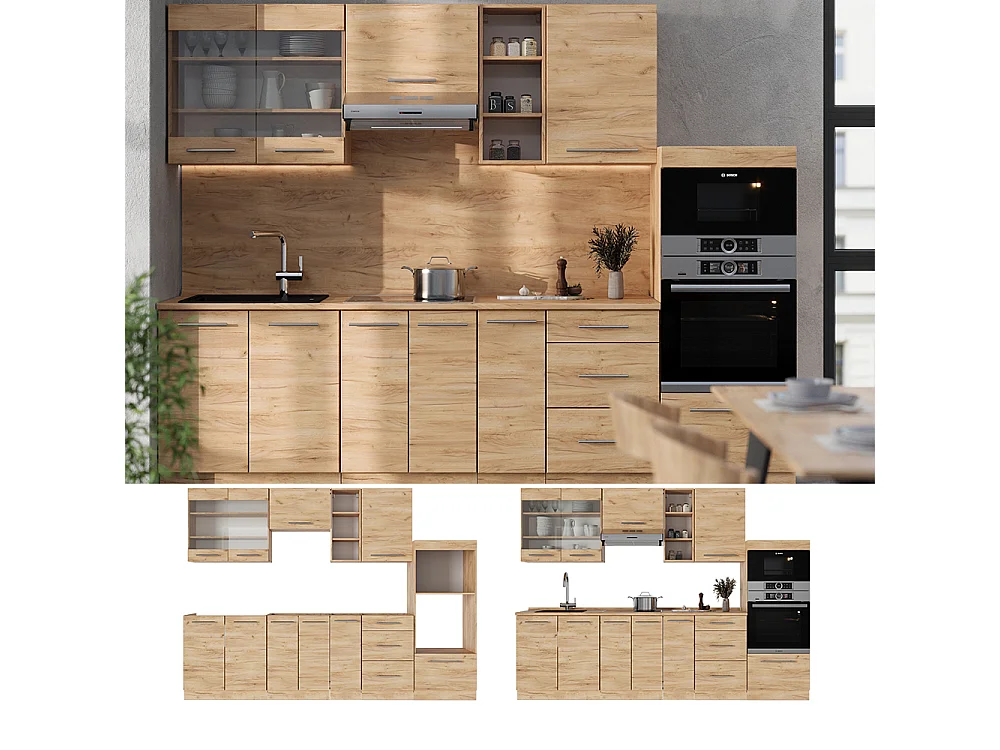 Küchenzeile goldkraft eiche 280x46x81.6 fame-line