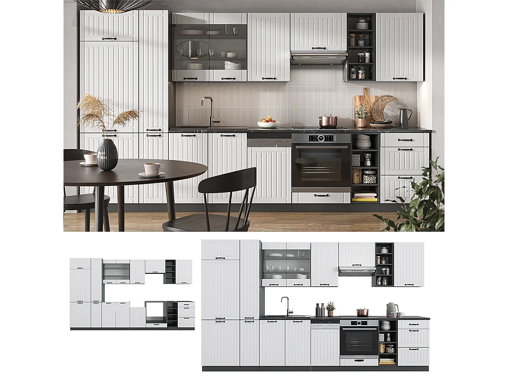 Mueble de cocina casa de campo blanca/antracita 355x46x81.6 fame-line