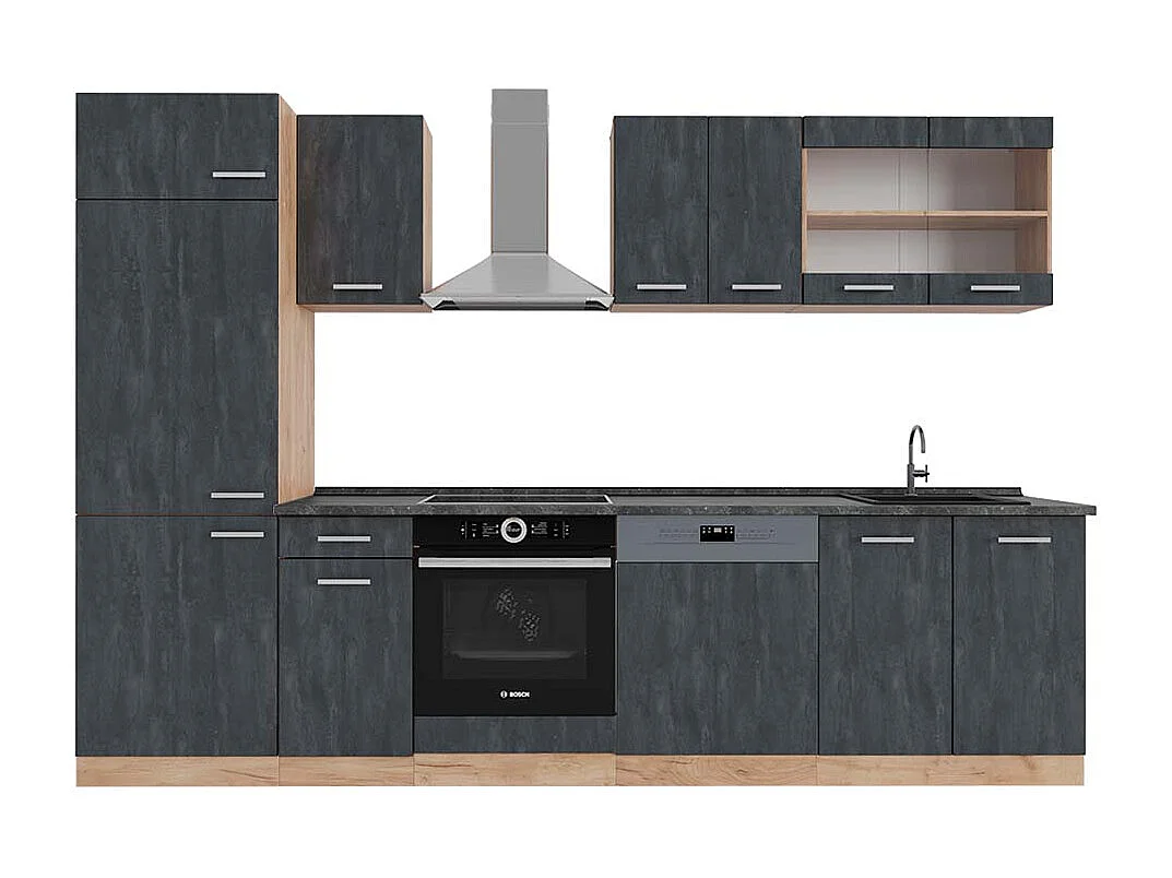 Cuisine béton noir/chêne doré 300x60x81.6 r-line