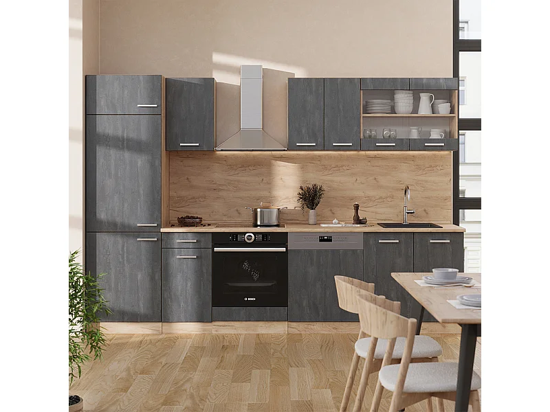 Cuisine béton noir/chêne doré 300x60x81.6 r-line