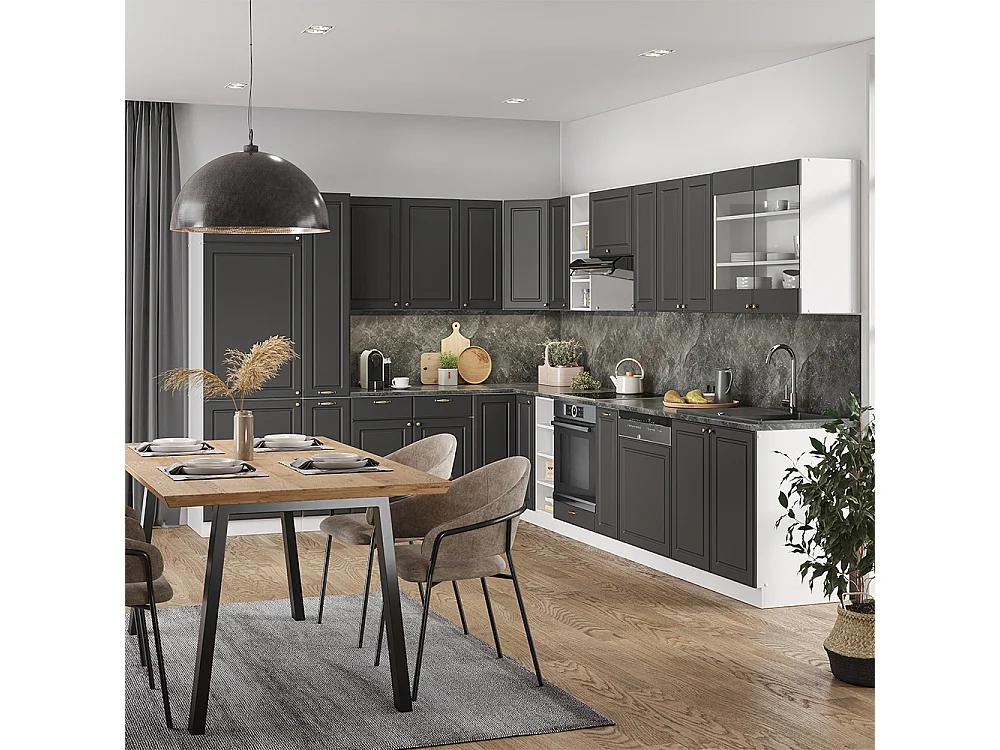 Cocina esquinera antracita-oro/blanco 347x60x81.6 fame-line