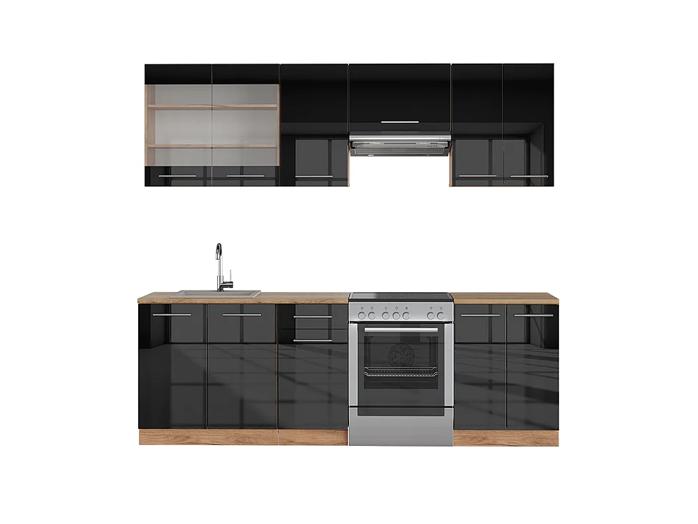 Køkkenrække antracit højglans/guld power oak 240x60x81.6 fame-line