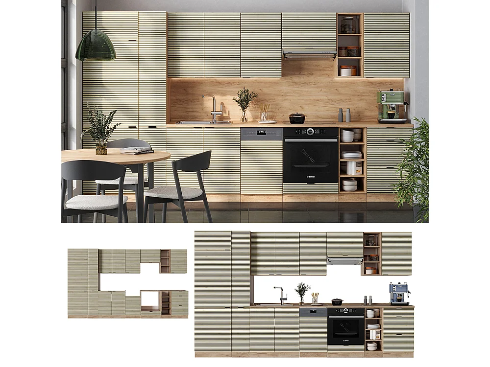 Küchenzeile eiche paneel/goldkraft eiche 355x60x81.6 fame-line