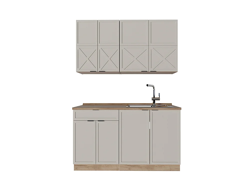 Singlekøkken grå/beige/gylden eg 140x60x81.6 fame-line