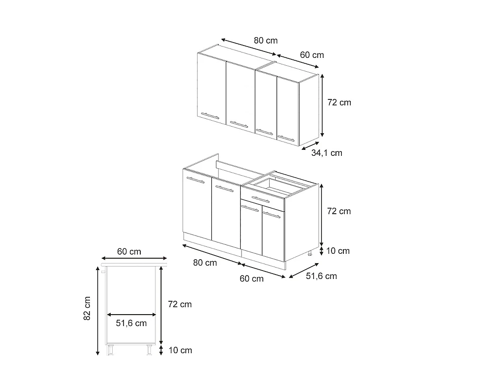 Singlekøkken grå/beige/gylden eg 140x60x81.6 fame-line