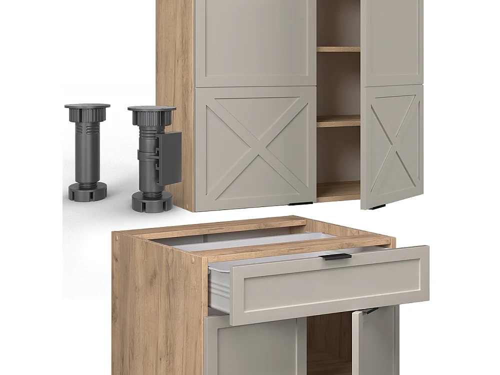 Singlekøkken grå/beige/gylden eg 140x60x81.6 fame-line