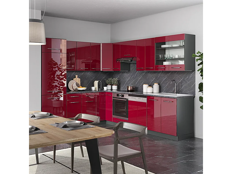 Cocina esquinera burdeos brillo intenso/antracita 287x60x81.6 fame-line