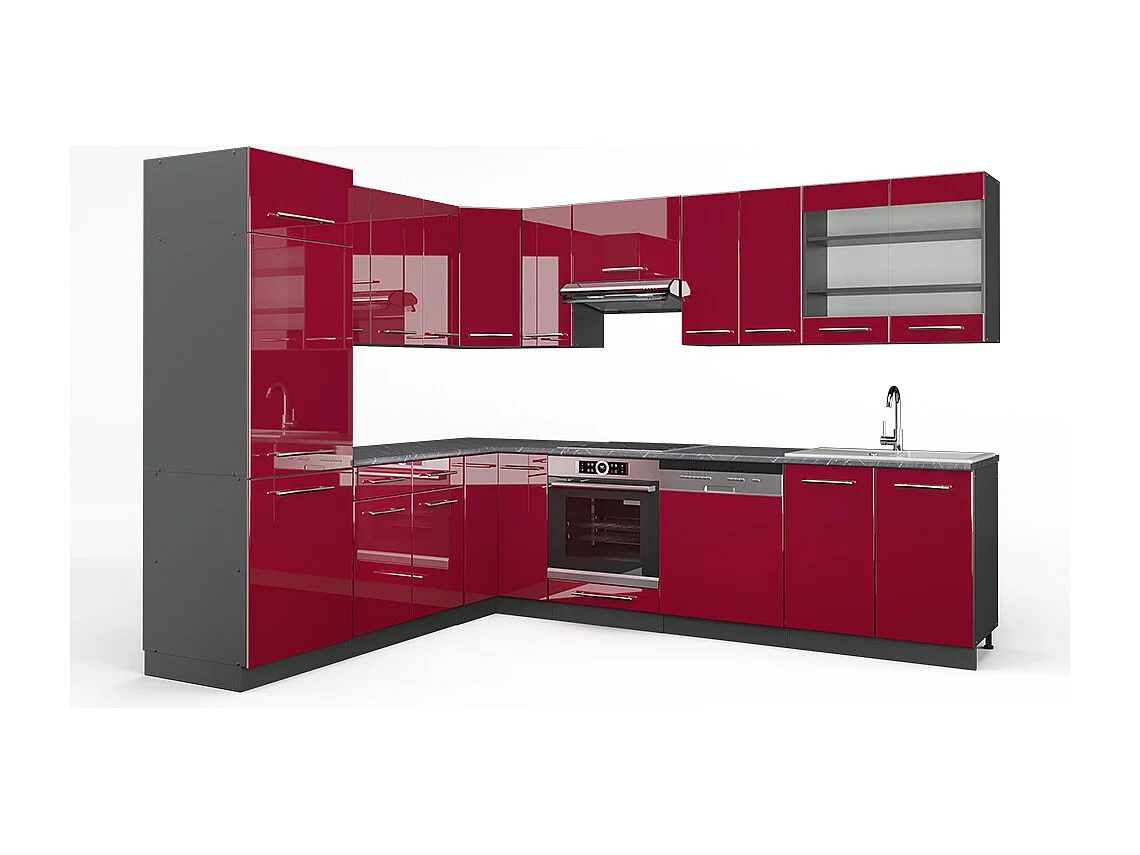 Cuisine en angle bordeaux haute brillance/anthracite 287x60x81.6 fame-line