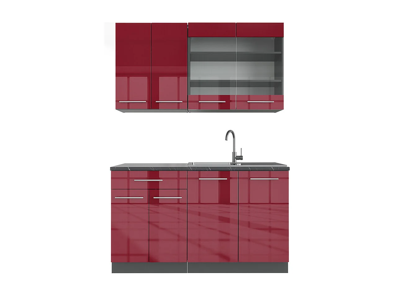 Cocina para solteros burdeos brillo intenso/antracita 140x46x81.6 fame-line